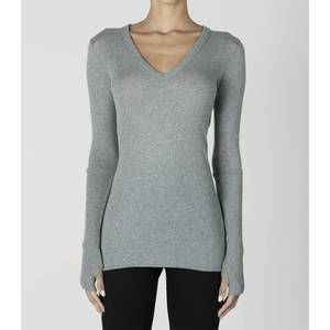 NEW ENZA COSTA cashmere fitted cuffed l/s v in smoke